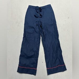 Lingua Franca Cotton Wide Leg Pants Small Navy Blue Drawstring Relaxed